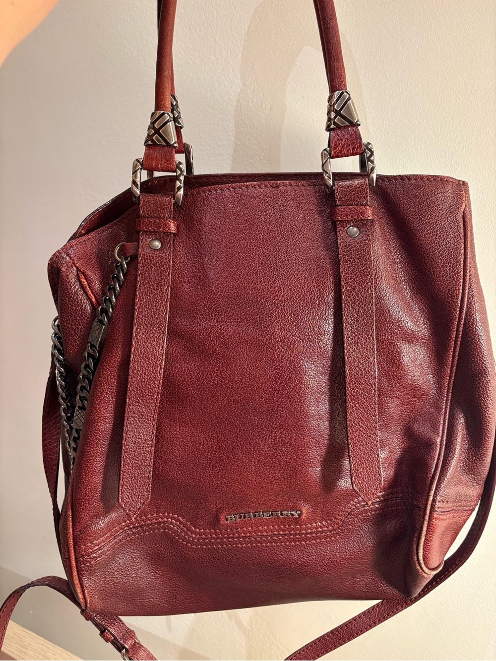 Burberry Burgundy Leather Tote Bag | Large Shoulder Crossbody